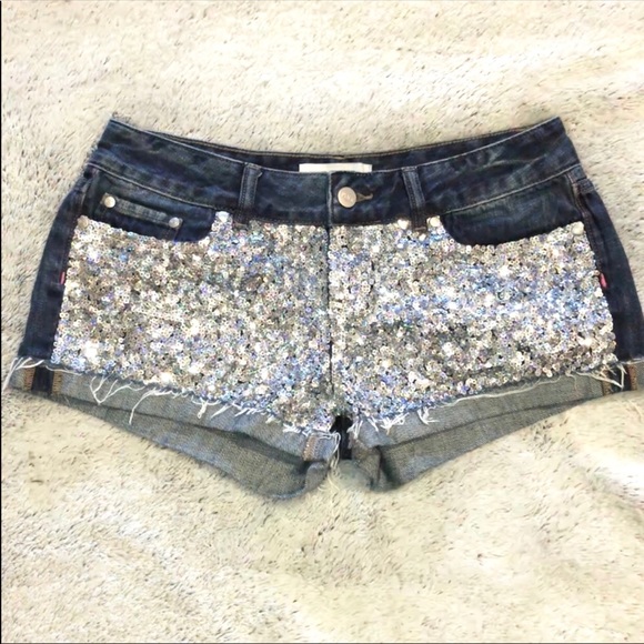 PINK Victoria's Secret Pants - VS PINK Bling Sequin Denim Shorts 2 EUC